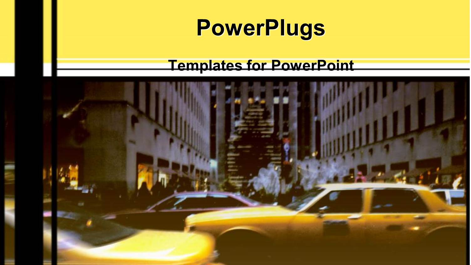 Taxi Cabs with Tall Buildings and Yellow Background