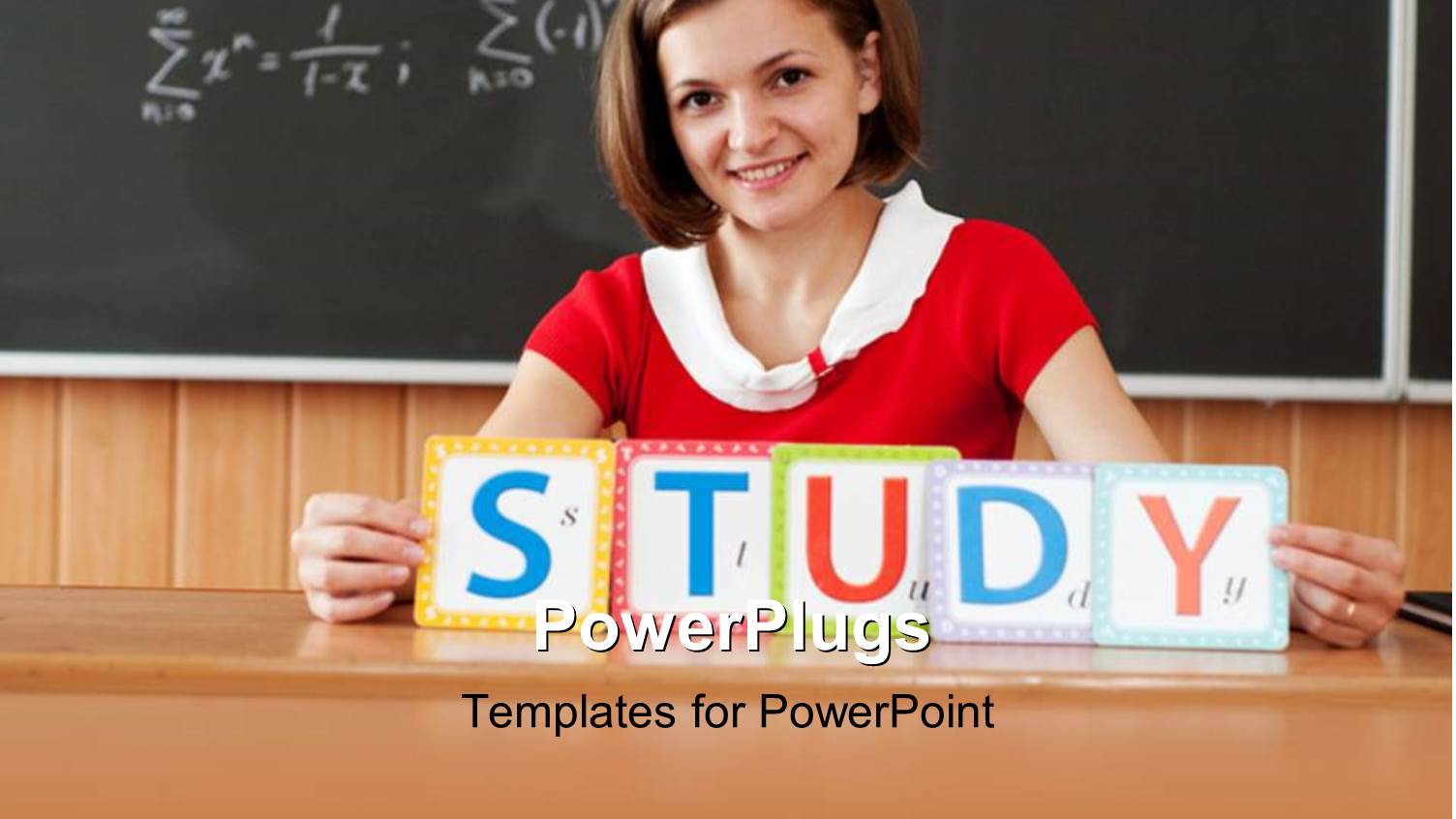 a Teacher with the Word Study and Blackboard in Background