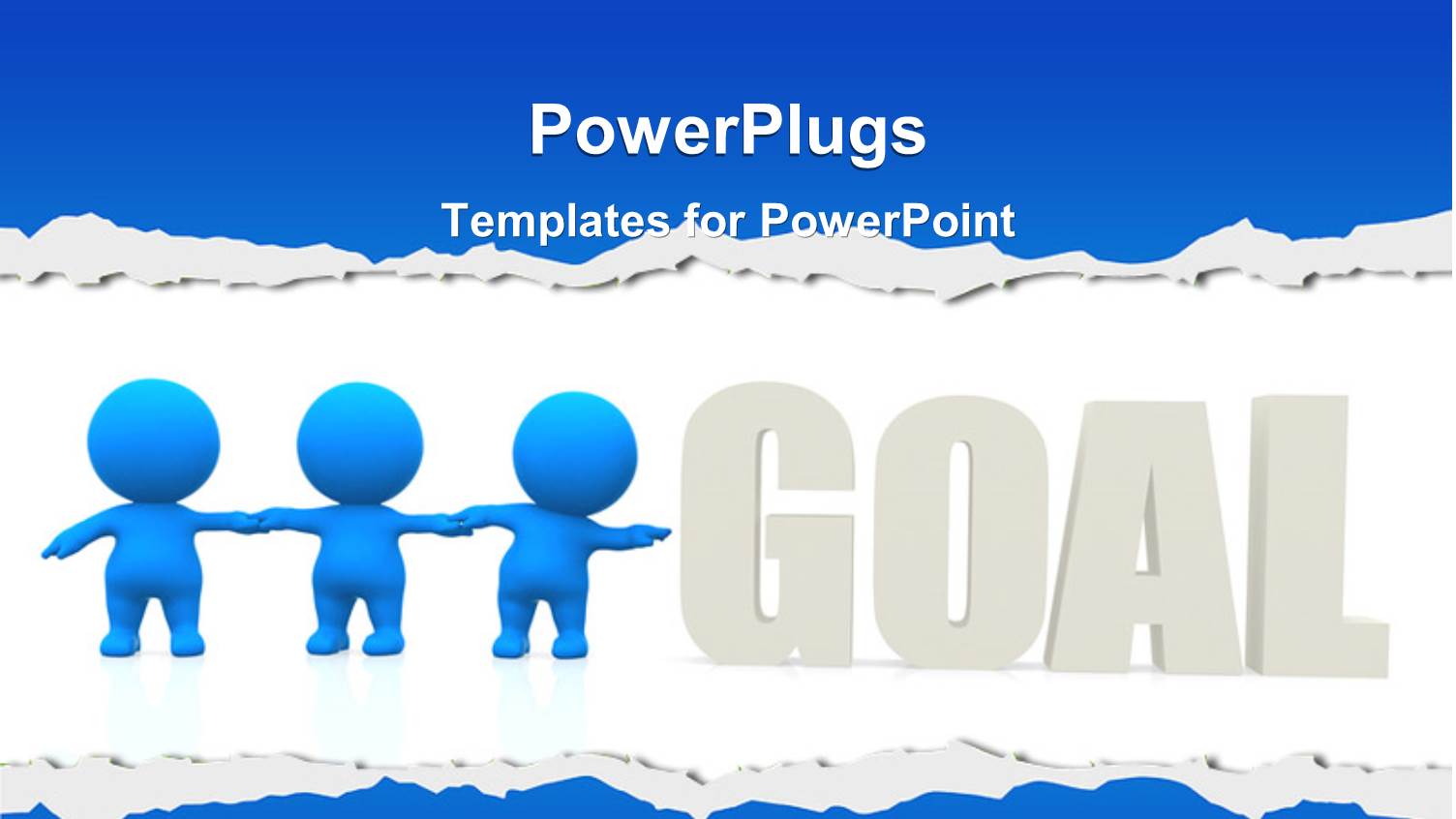 Team of 3D Blue Colored Men Stretching Towards a Set GOAL