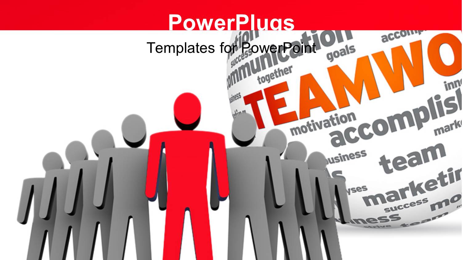 Team of 3D Men with Teamwork Related Terms on White Sphere