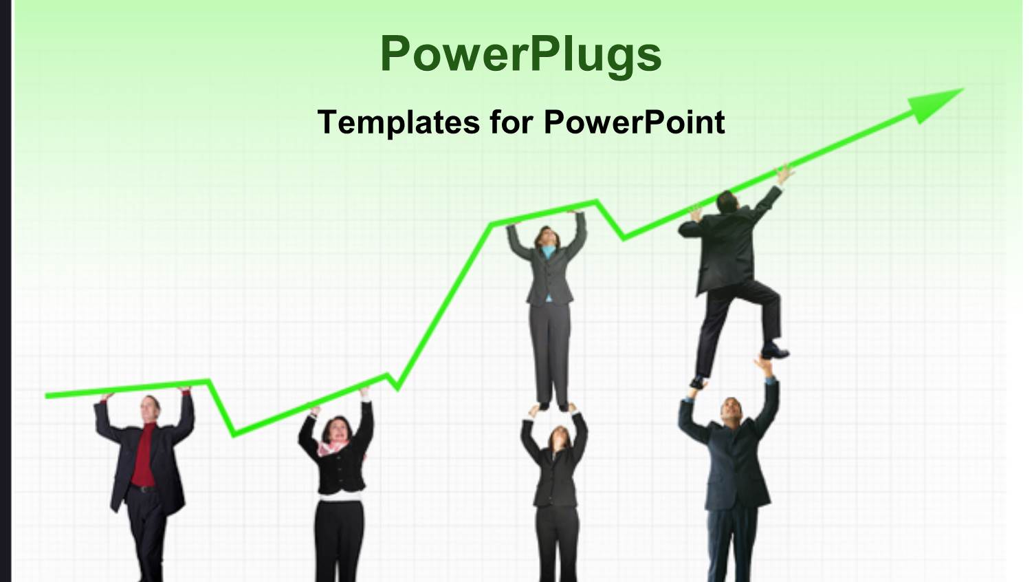 Team of Business People Working Together to Push Green Arrow Upside