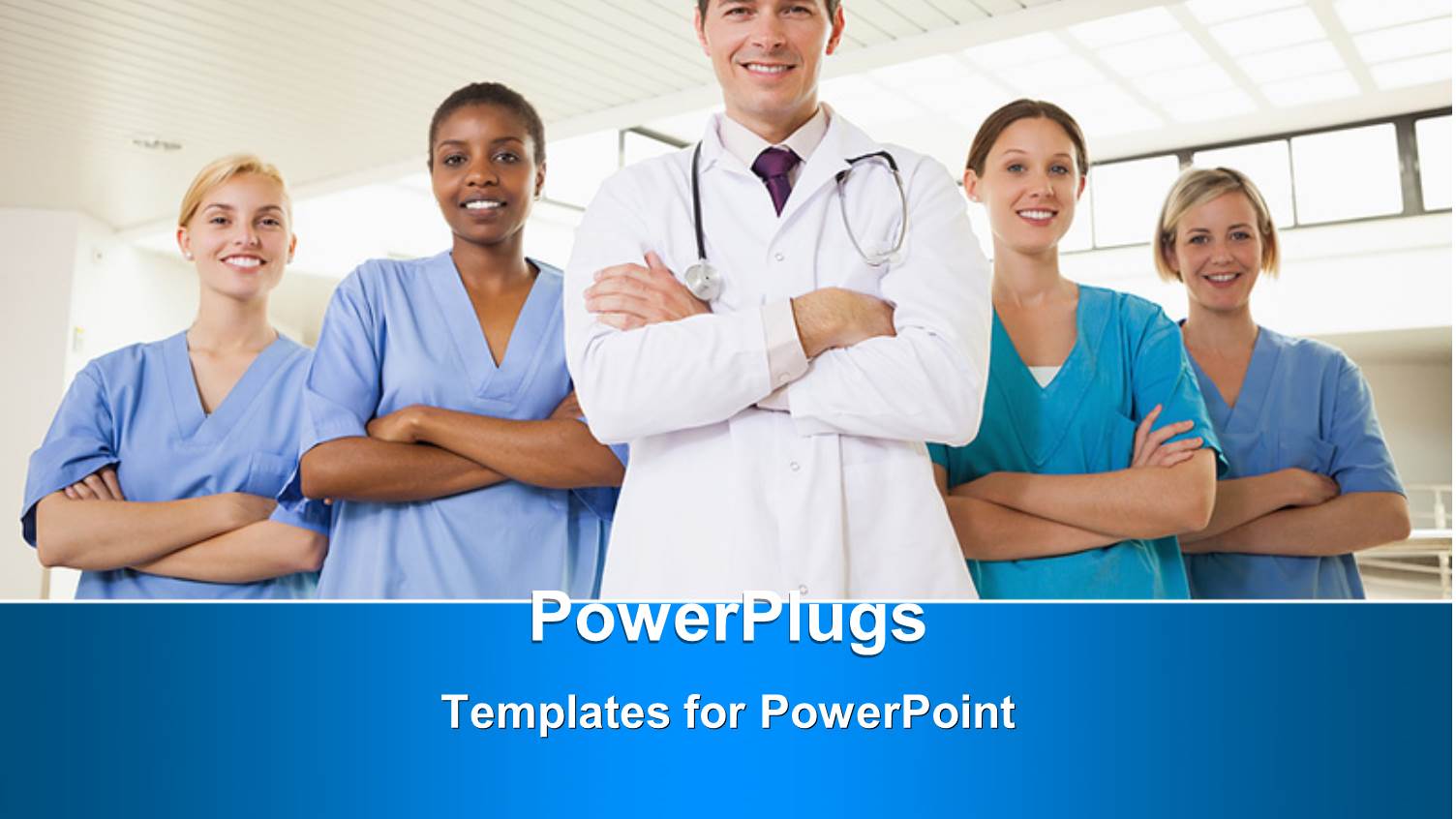 Team of Doctor and Nurses Smiling with Hands Folded across Chest