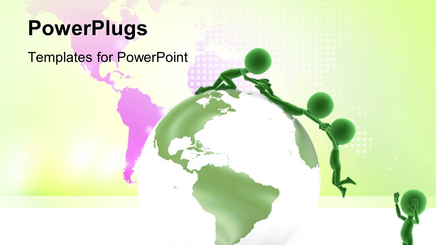 Team of People in Green Pulling Others on 3D Globe with World Map in the Background