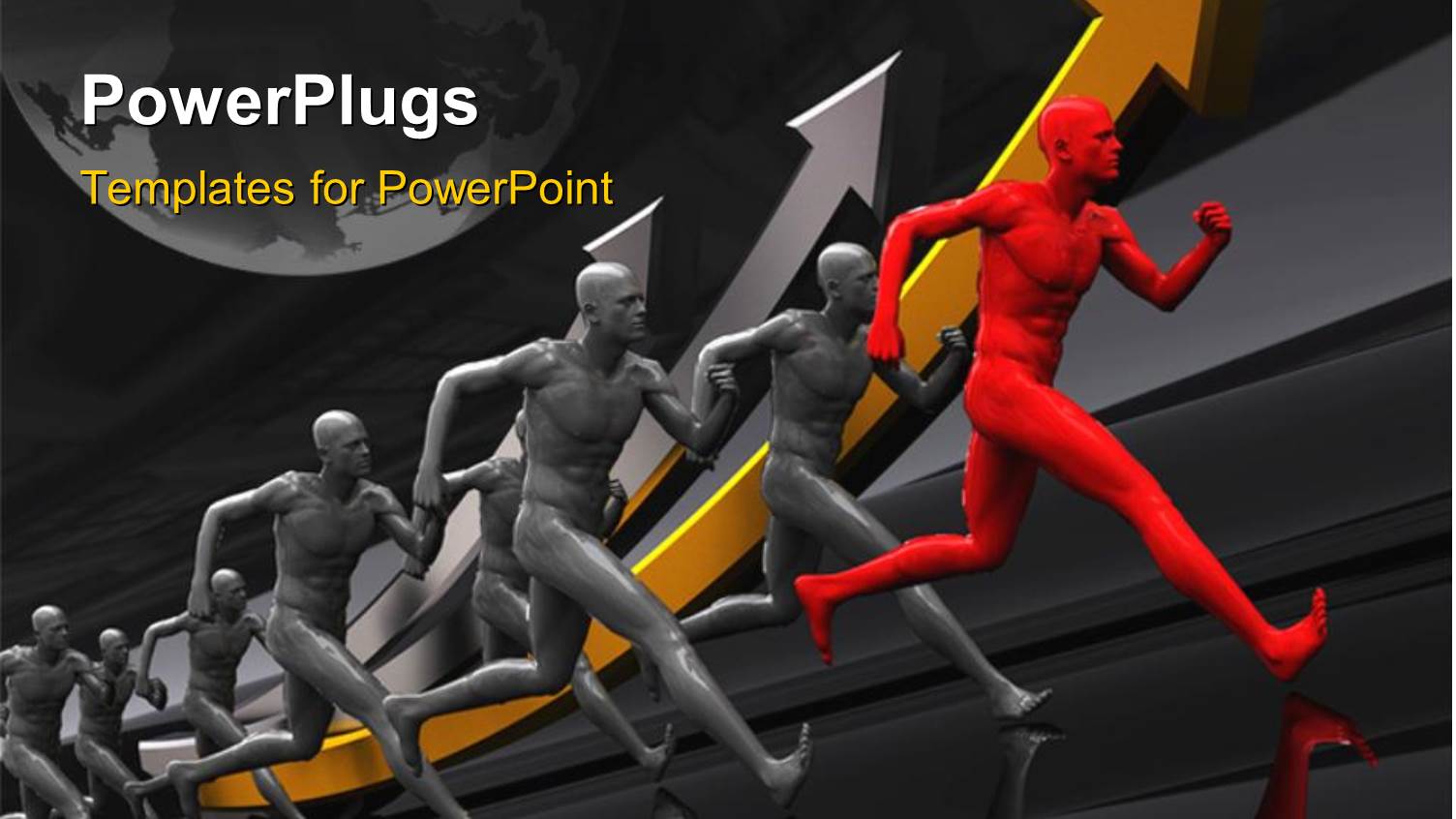 Team of Runners with Red Colored Leader and Earth Globe in Background