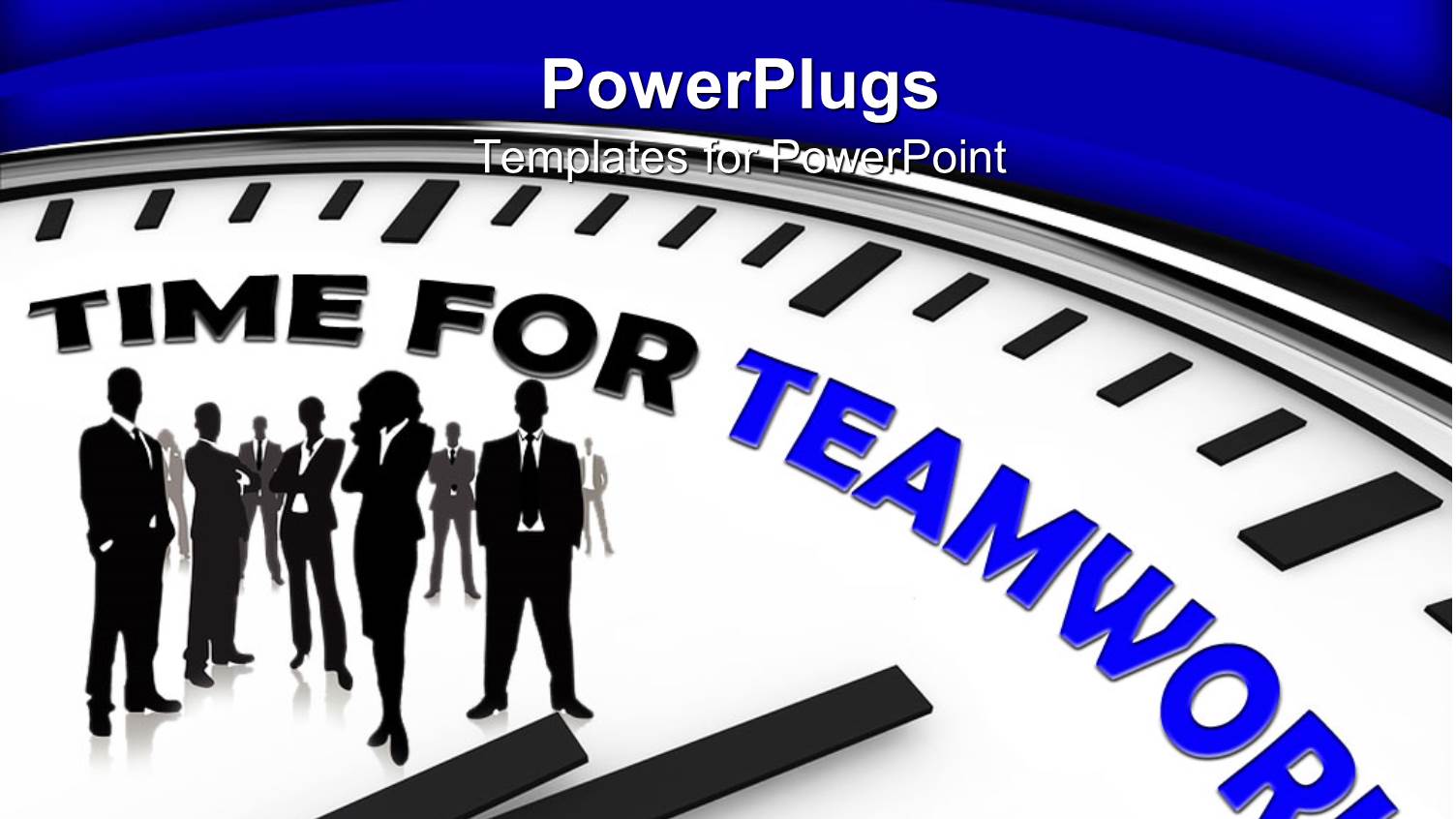 Team Standing on White Clock on Green Background Showing Teamwork