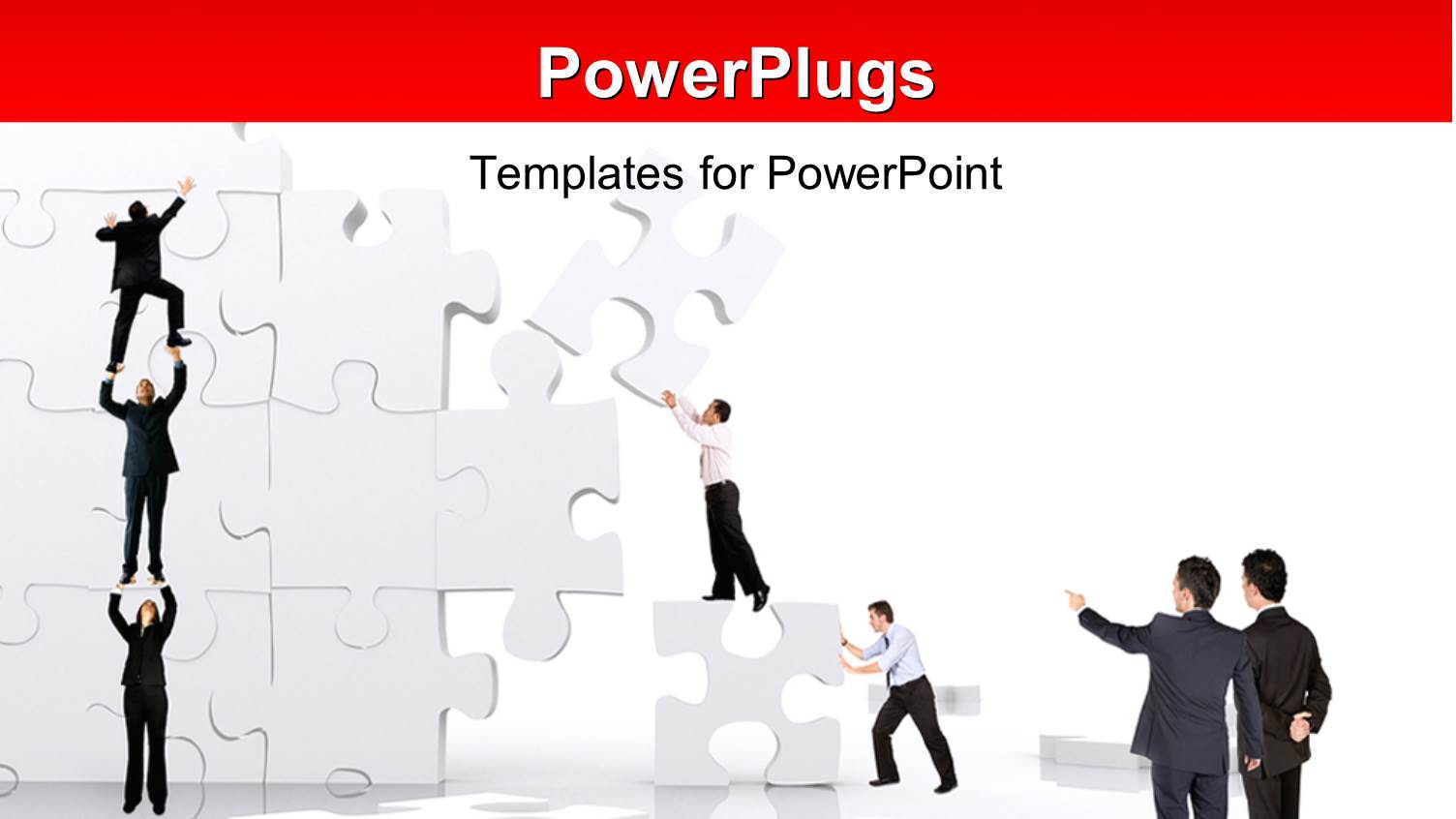 Team Work Depiction with Team Players Building Wall with Puzzle Pieces