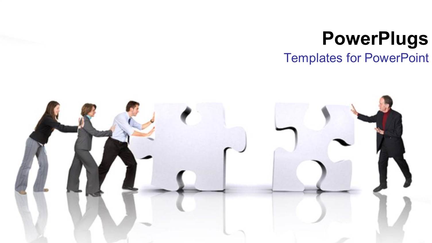 Team Working Together Push Jigsaw Puzzle Pieces into Position