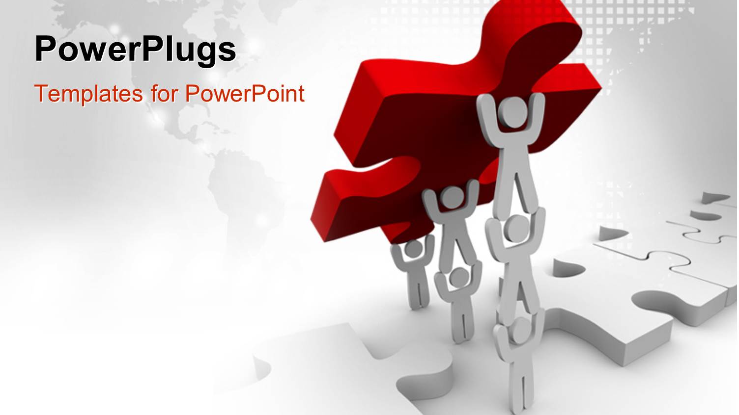 Team Works Together to Lift Final Puzzle Piece in Red with World Map