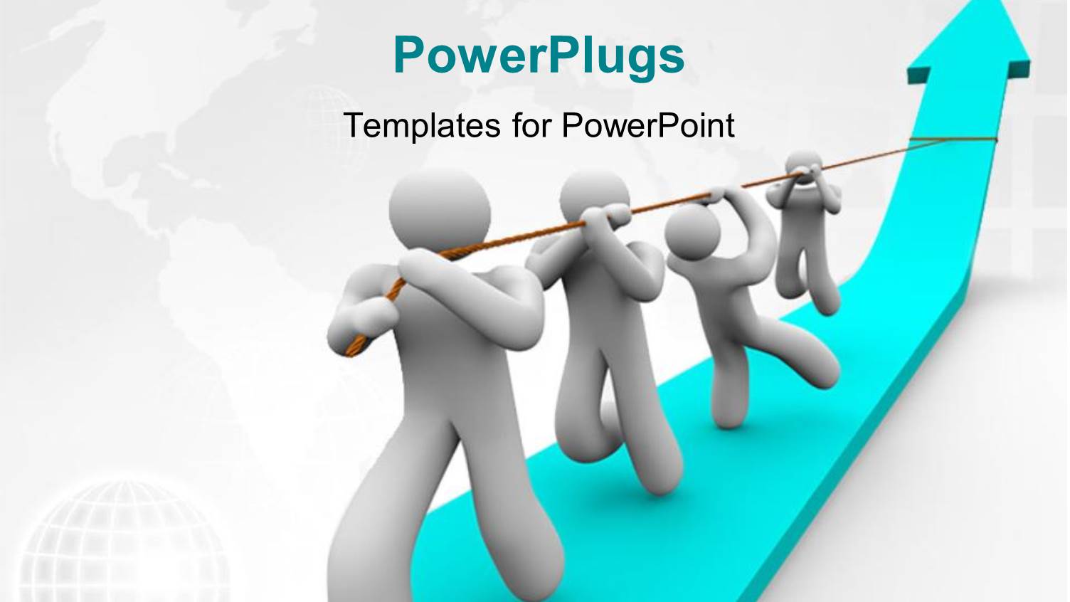 Team Works Together to Pull Up a Growth Arrow with World Map in the Background