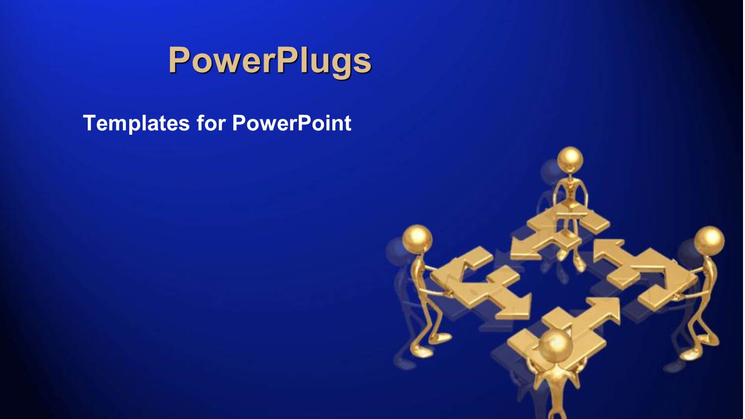 Teamwork Depiction with Four Gold Men Fitting Puzzle Pieces Together