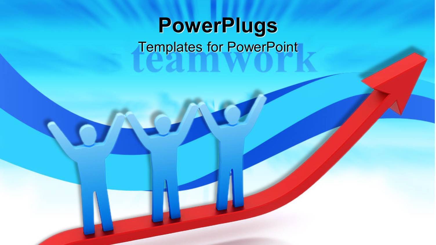 Teamwork Depiction with Successful Team Standing on Arrow with Hands Raised