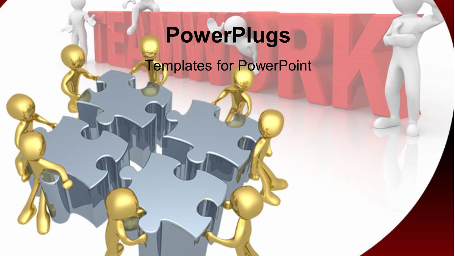 Teamwork Depiction with Team of 3D Men Solving Puzzle