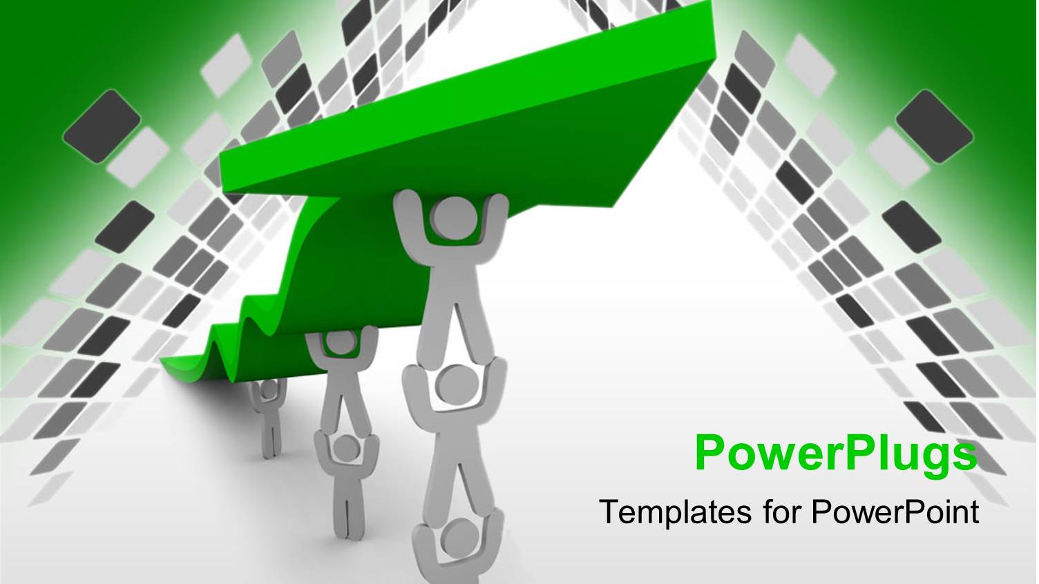 Teamwork for Growing Business with White Figures Holding One Another to Help the Green Arrow Climb to Success