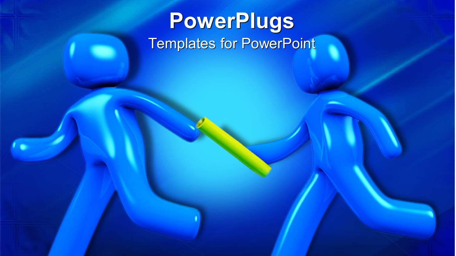 Teamwork Metaphor with Blue Figures Passing Baton During a Race