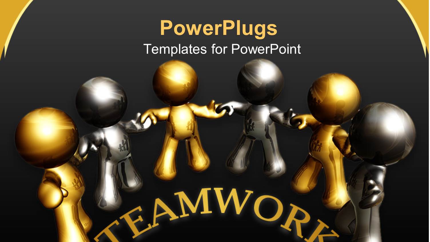 Teamwork Metaphor with Silver and Gold 3D People Holding Hands