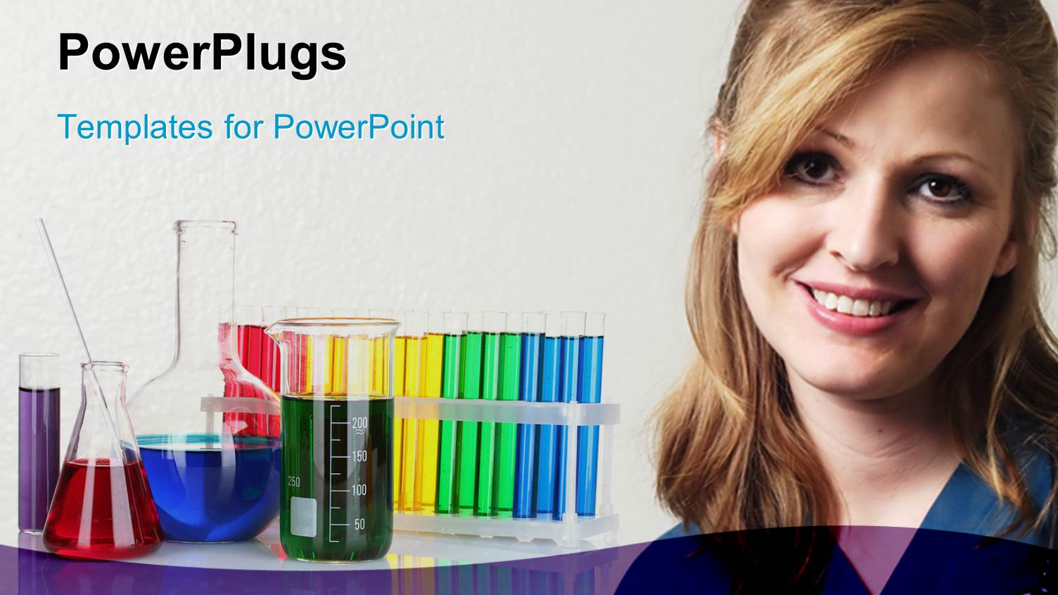 Beautiful Young Lady with Laboratory Beakers and Test Tubes in Background