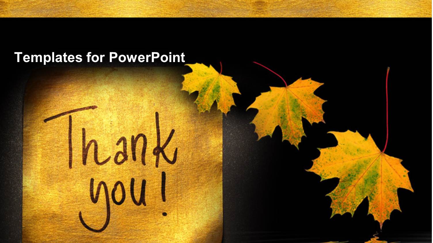 Thank you Message Handwritten on Gold Sticker with Autumn Leaves