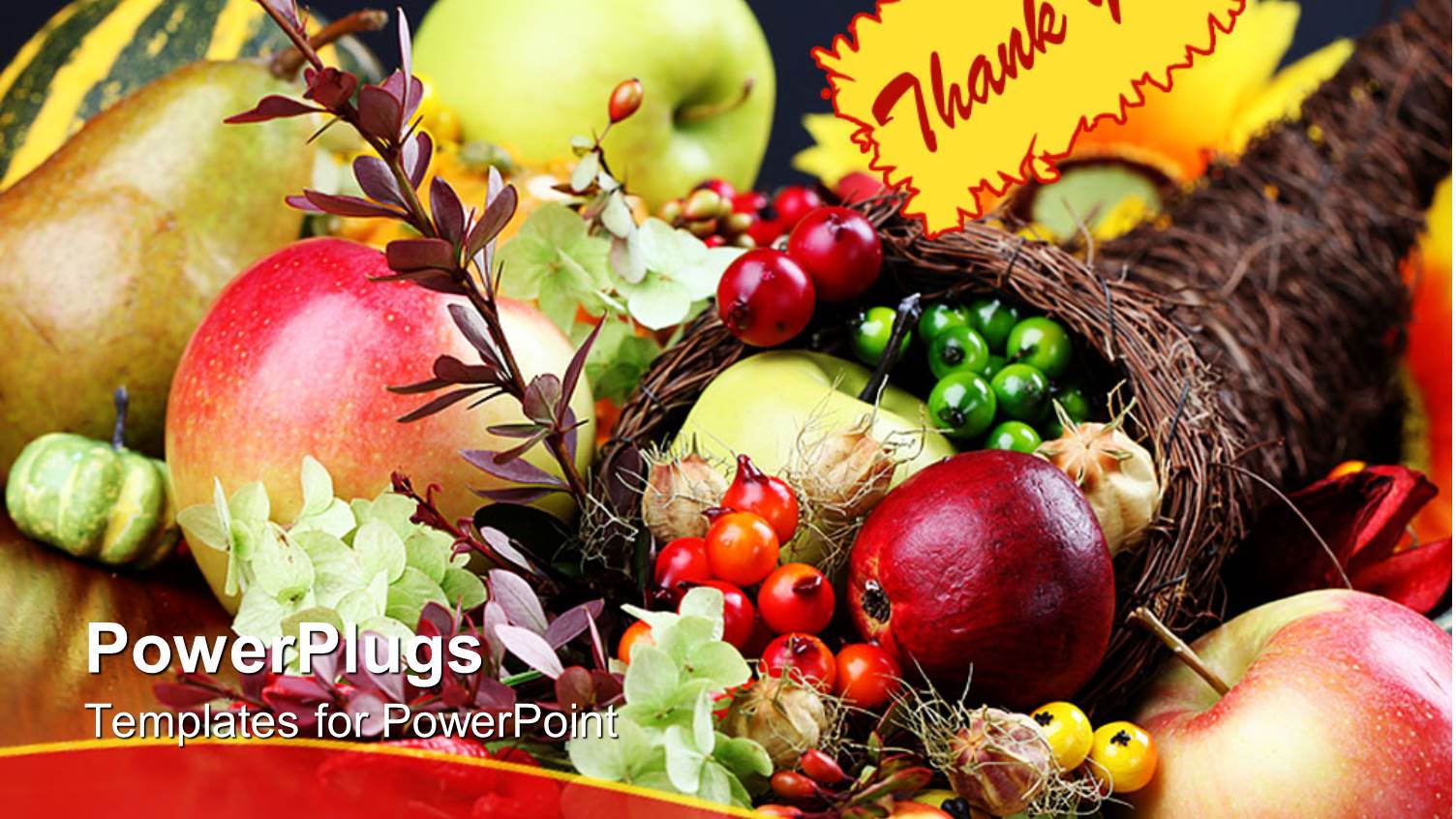 Thanksgiving Cornucopia Filled with Apples, Pears, and other Freuts