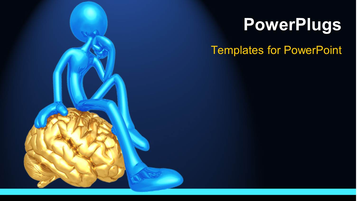 Thoughtful Blue Figure Sitting on Gold Brain with Colored Idea Alphabet Blocks