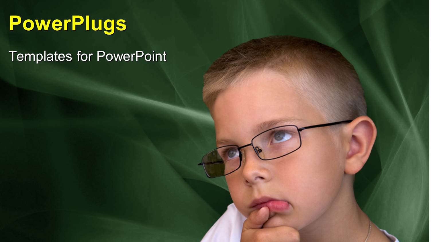 Thoughtful Young Boy with Eye Glasses on Abstract Background