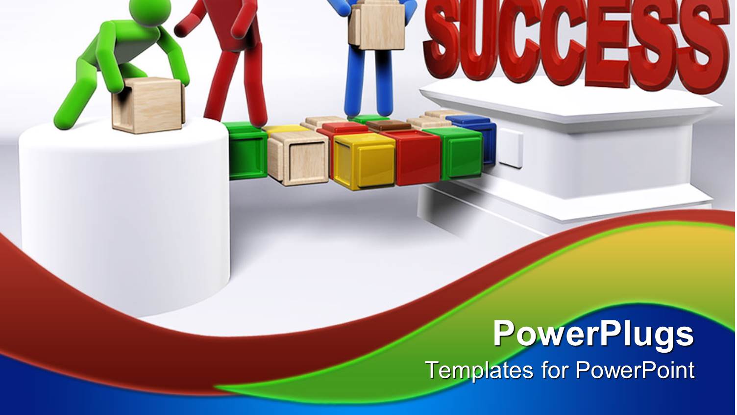 Three 3D Figures Working in Team to Achieve Success