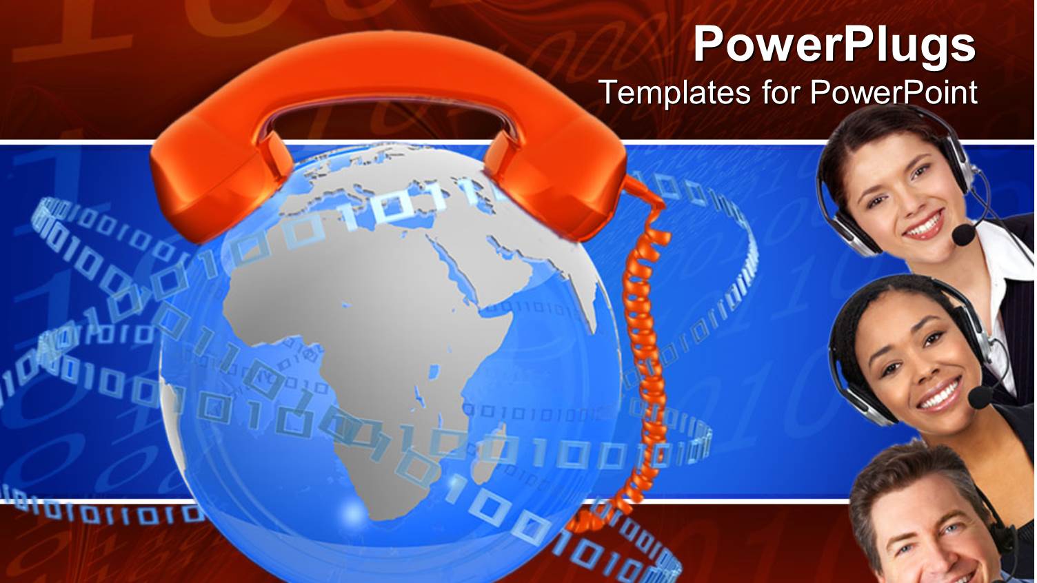 Three Adult Heads Sticking Out with an Earth and Telephone