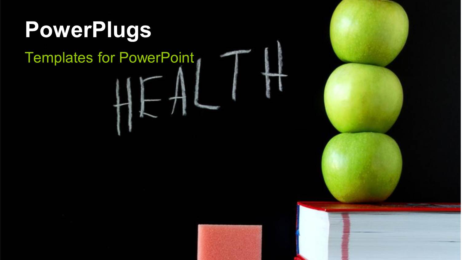 Three Apples on Book Stack with HEALTH Written on Blackboard