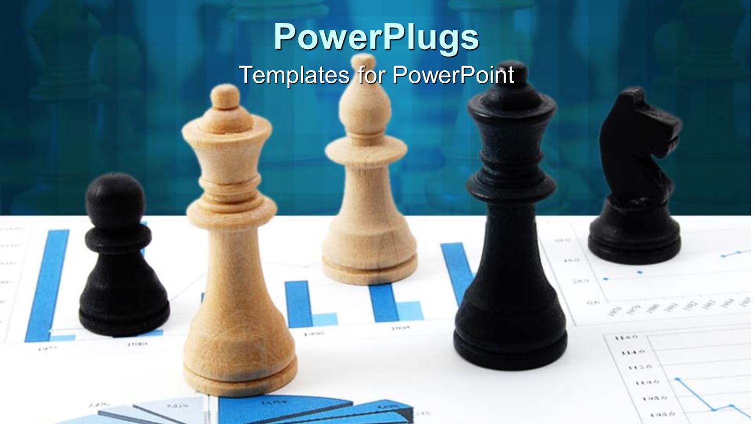 Three Black and Two Cream Chess Pieces on Business Chart