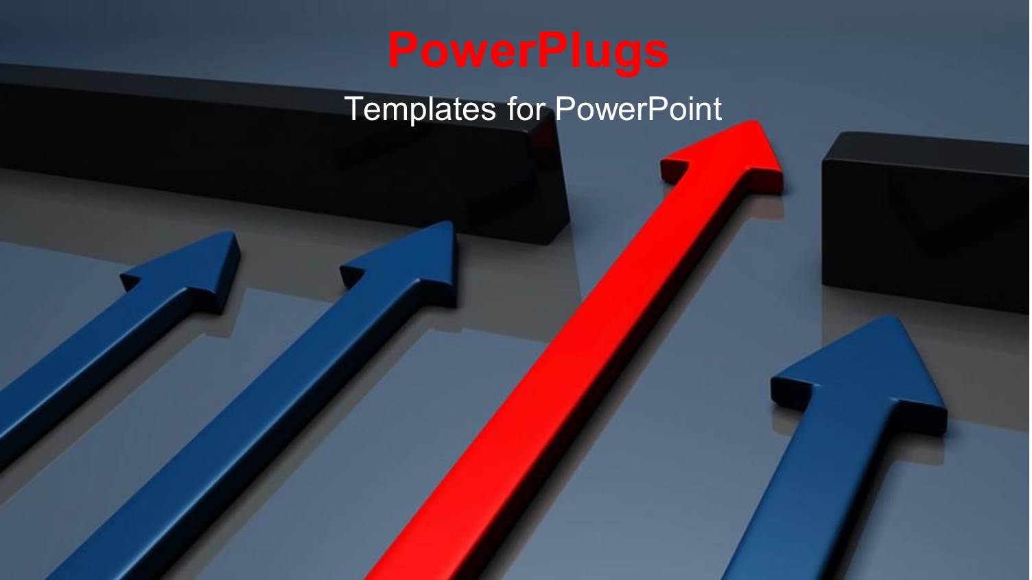 Three Blue Arrows and One Red Arrow Getting Out on Gray Background