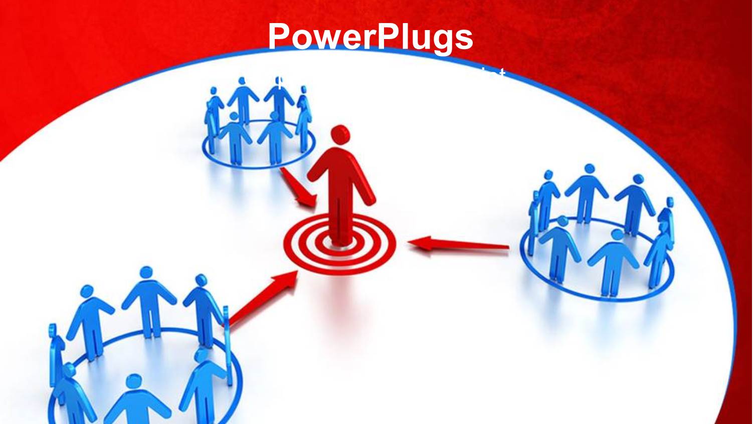 Three Blue Circles with Group of Figures Standing in Each and Red Figure Standing on Red Target with Three Red Arrows