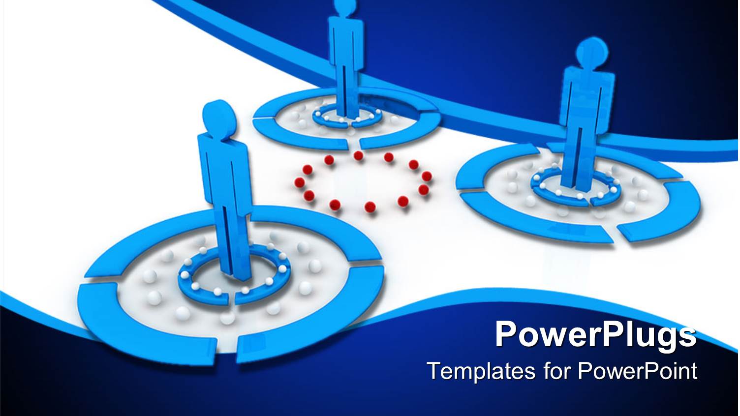 Three Blue Colored Characters Standing in Blue and White Circles