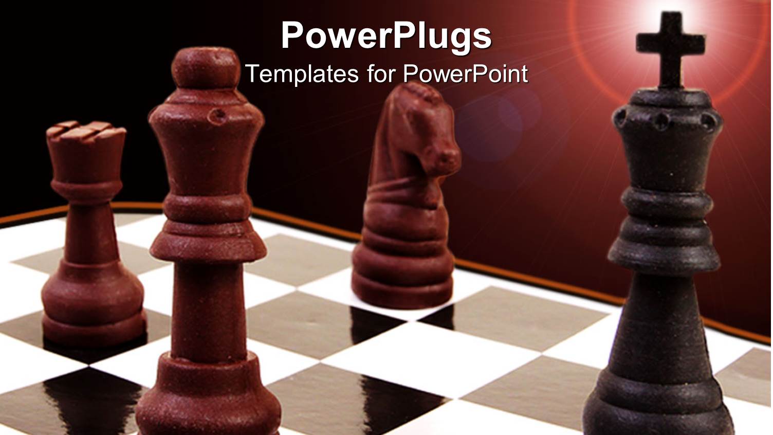 Three Brown Chess Pieces and a Black One with a Cross