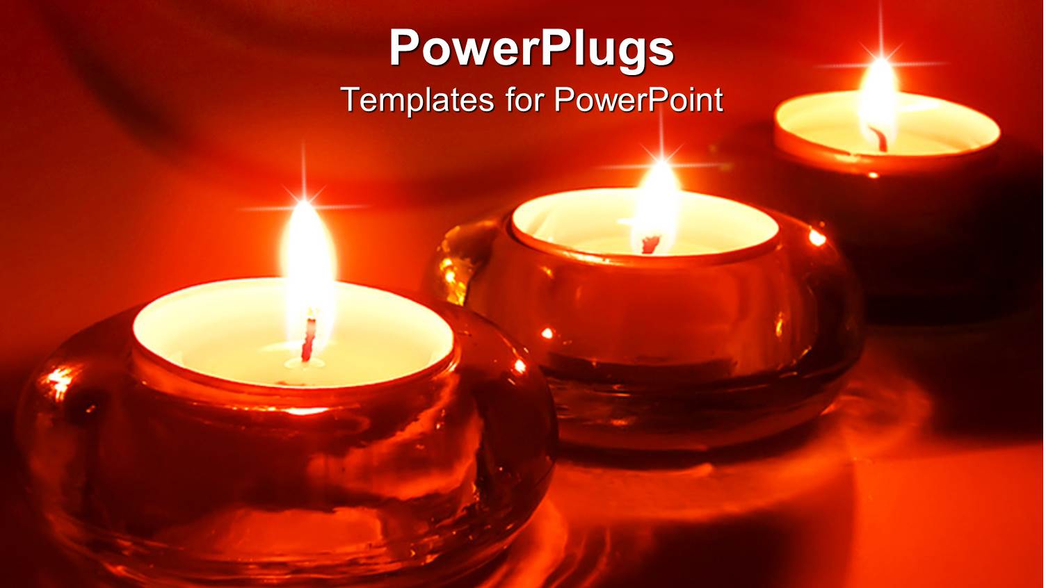 Three Burning Tea Light Candles in Red Glass Candle Holders