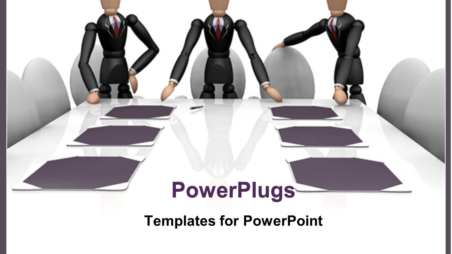 Three Business Human Characters Standing at the End of a Conference Table