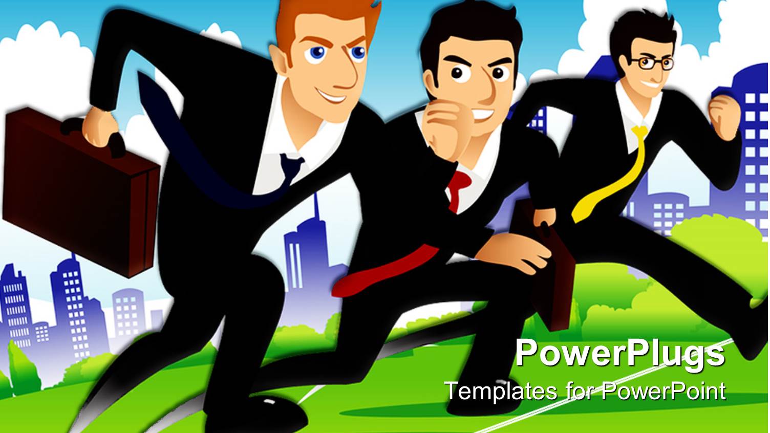 Three Businessmen in Suits Running Race