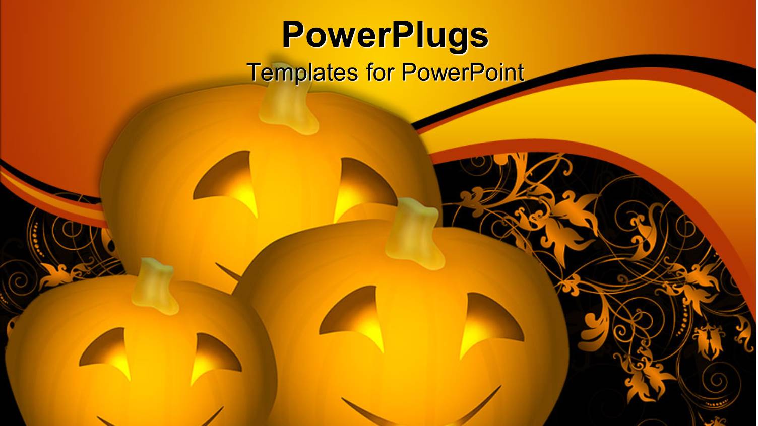 Three Carved Pumpkins with Smiling Faces in Black Background