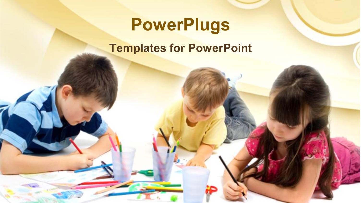 Three Children Drawing with Colored Pencils, Arts and Crafts, School, Art Education