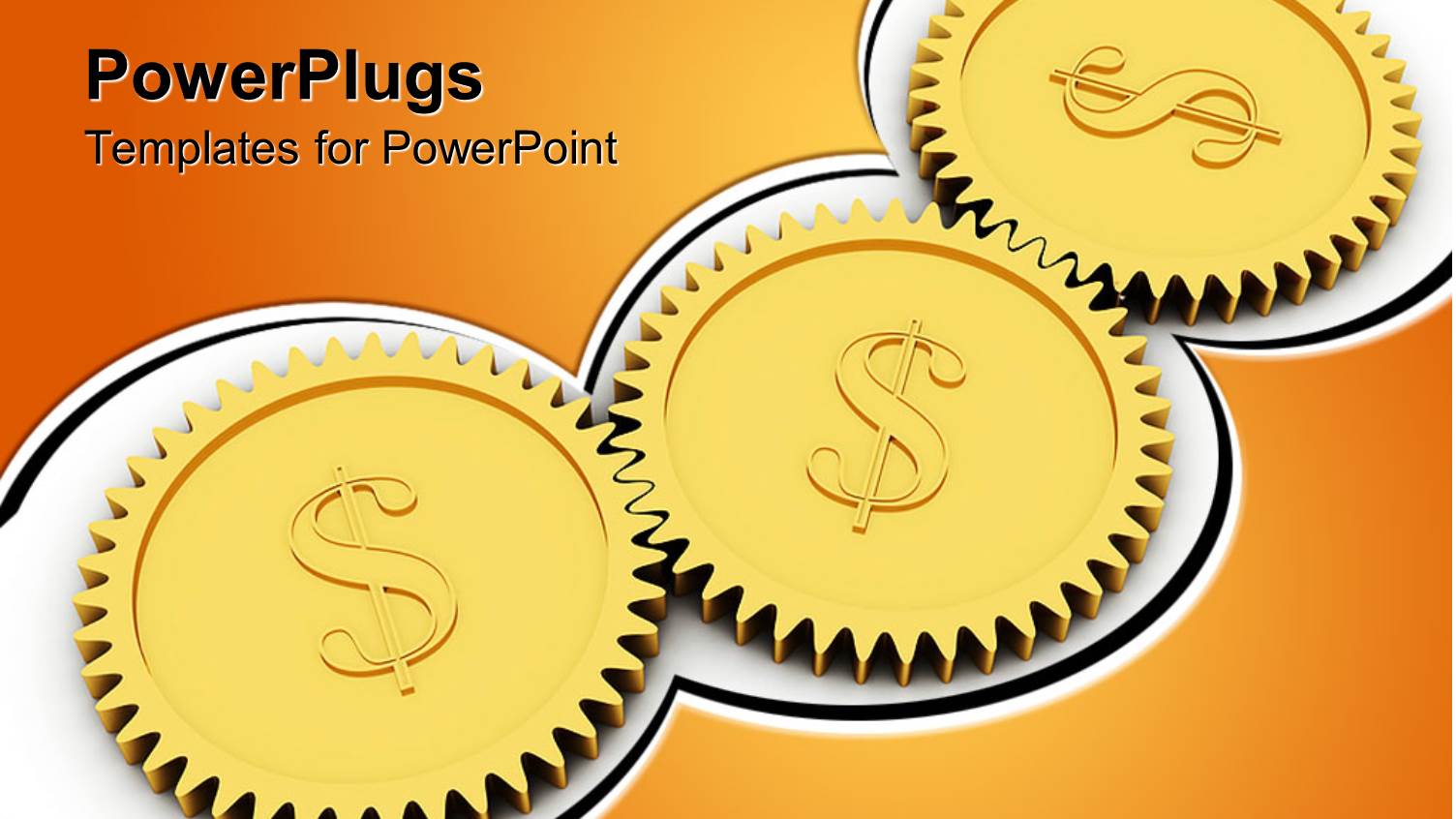 Three Connected Golden Gears with Dollar Sign on White Background