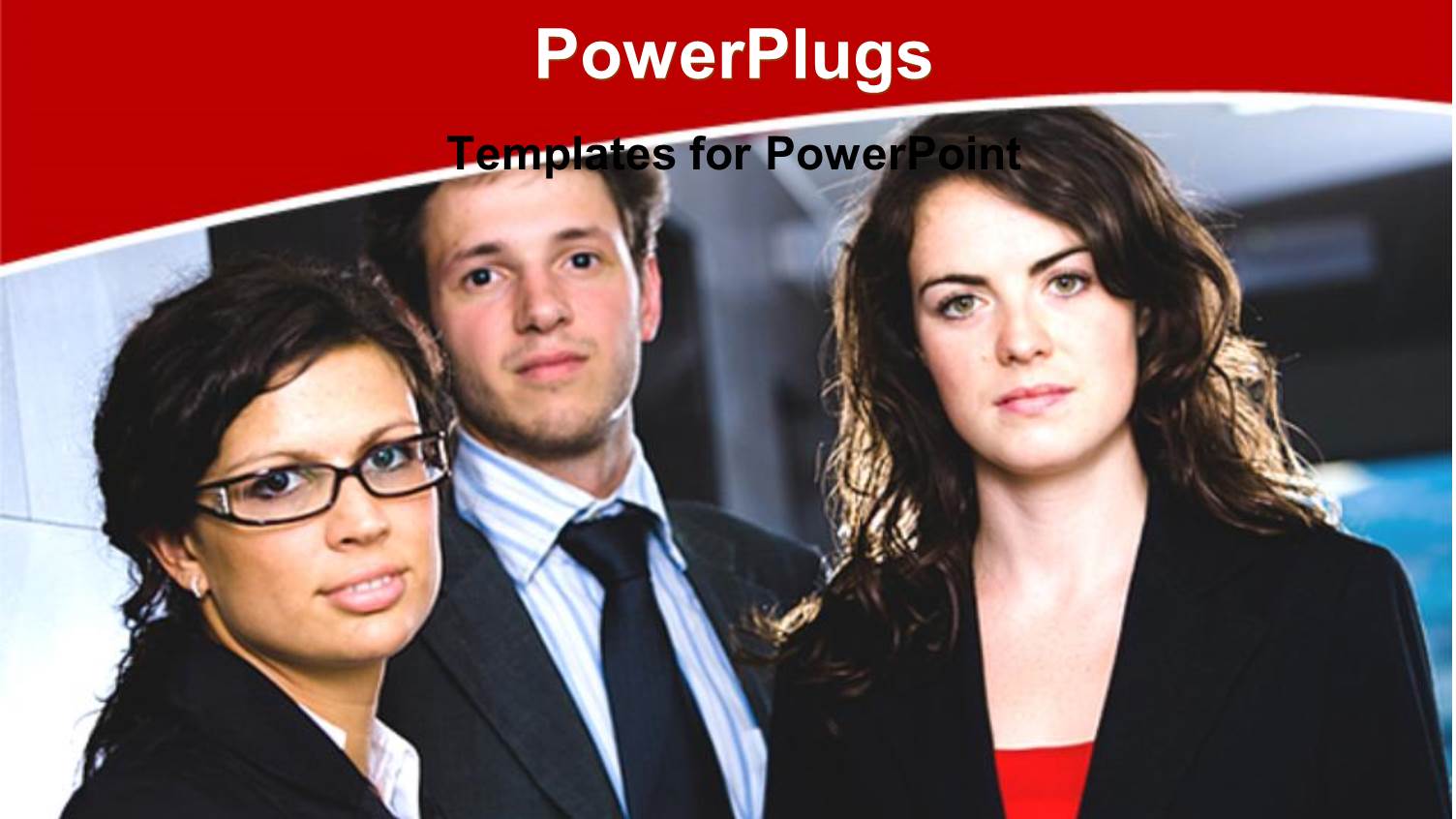 Three Corporate Business People on an Open Office Background