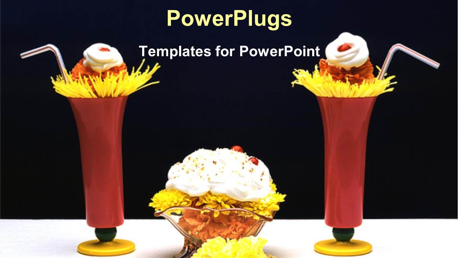 Three Cups of Ice Cream with Bluish Background