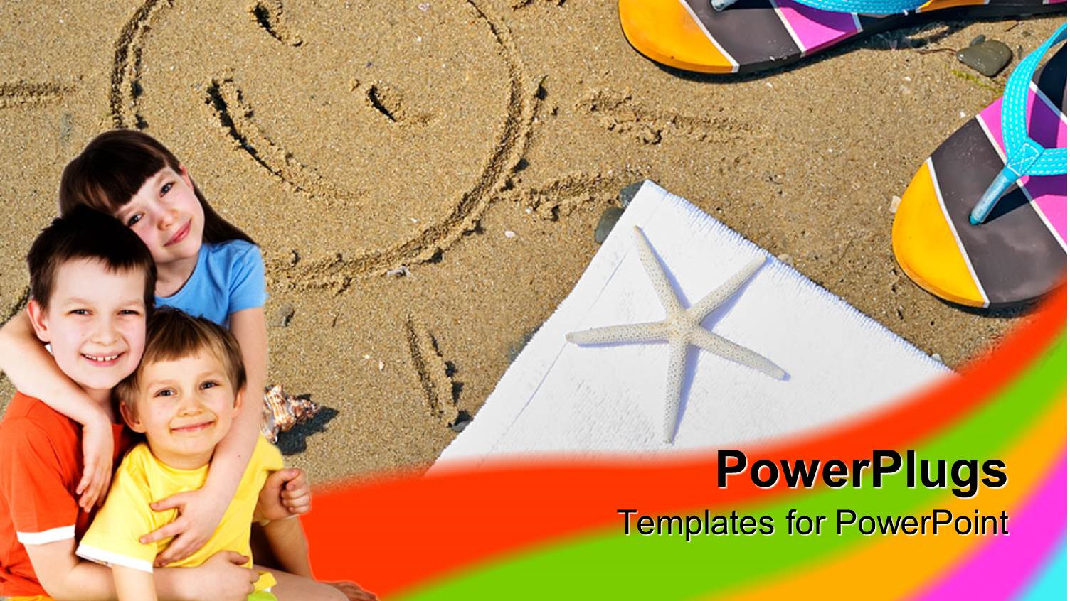 Three Cute Happy Kids Smiling Happily on a Beach