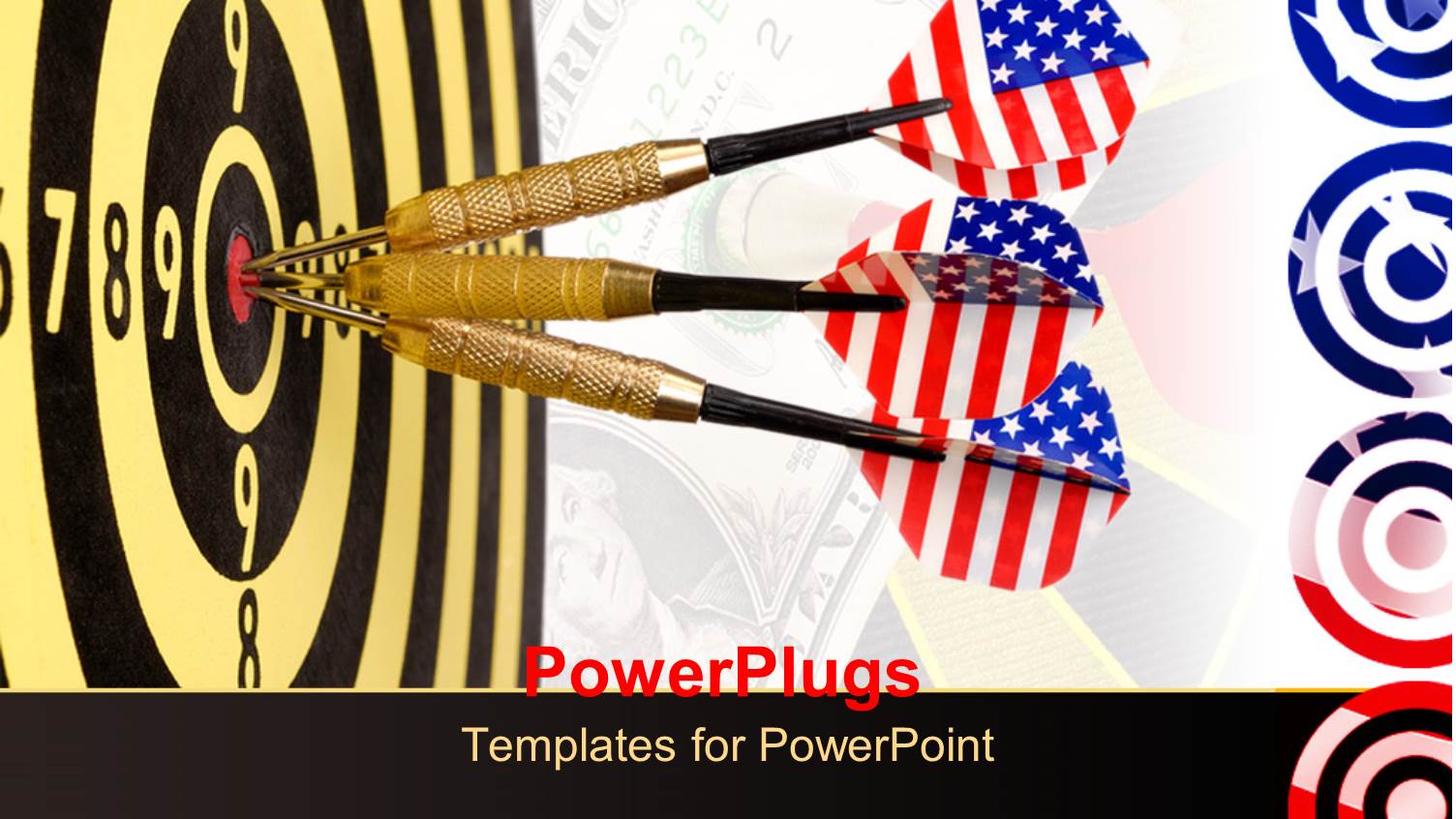 Three Darts with American Flag Flights Hit Center of Dartboard