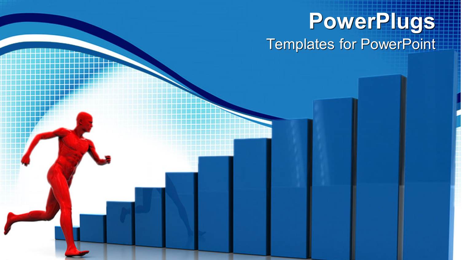 Three Dimensional Blue Bar Charts with Man Running