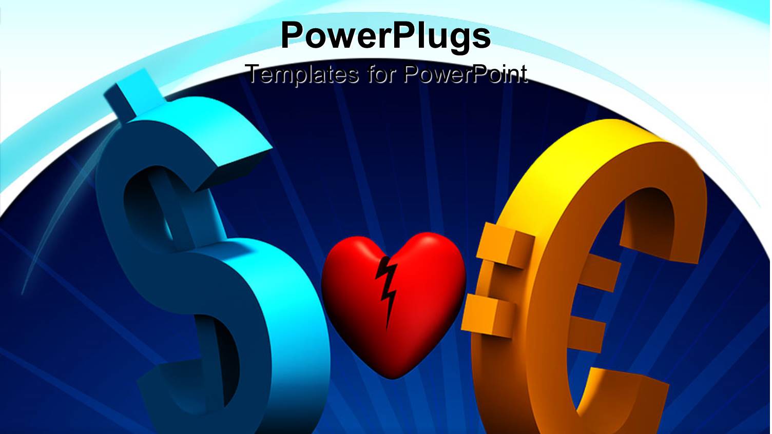 Three Dimensional Dollar and Euro Signs with Broken Red Heart in Center