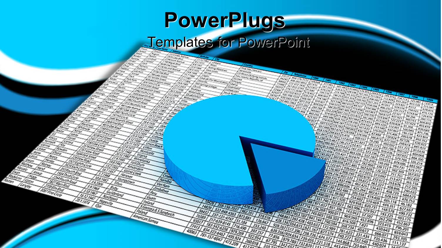 Three Dimensional Exploded Blue Pie Chart on Spreadsheet