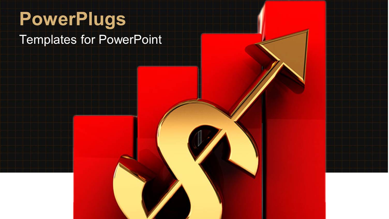 Three Dimensional Gold Dollar Sign with Arrow Leaning on Red Bar Chart