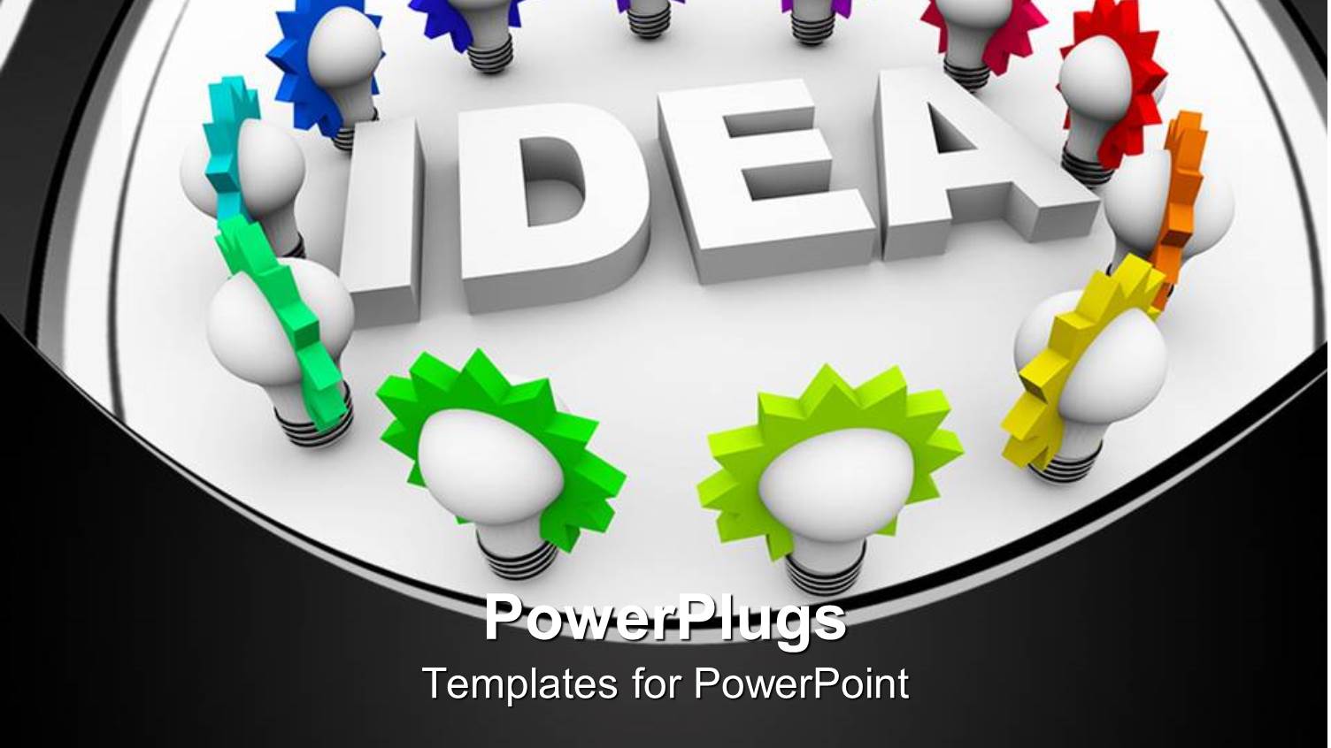 Three Dimensional Idea Surrounded by Light Bulbs with Colorful Gears