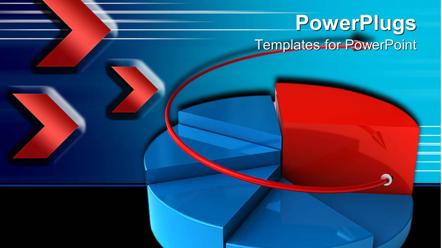 Three Dimensional Pie Chart with Red Circular Arrow Suggesting Continued Growth