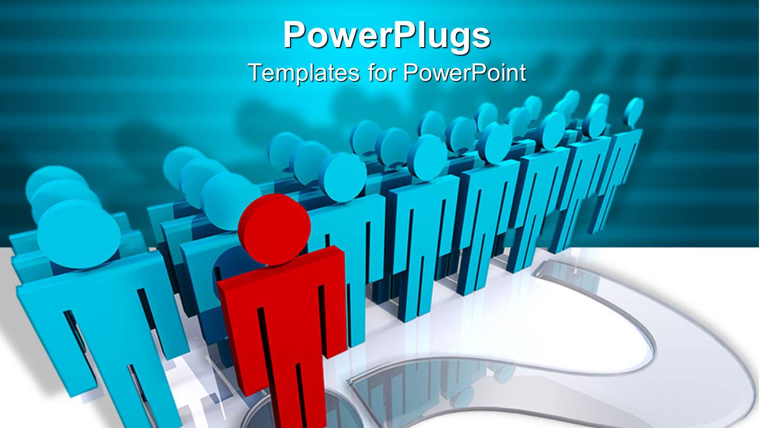 Three Dimensional Red Man on Question Mark Symbol Leading Others in Blue