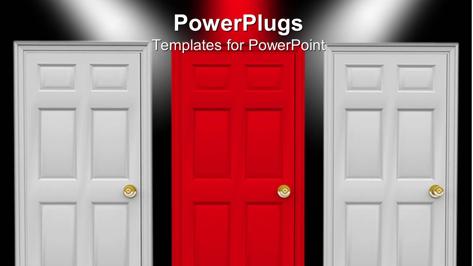 Three Doors, Two White Doors and a Red Doors in the Center, Over Black Background